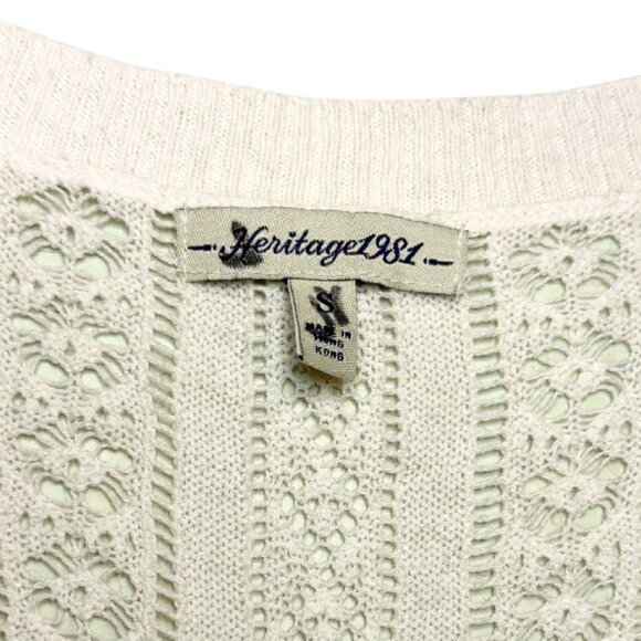 Heritage 1981 Crocheted Boho Cotton Sweater Vest Cream Sz S - Picture 3 of 4